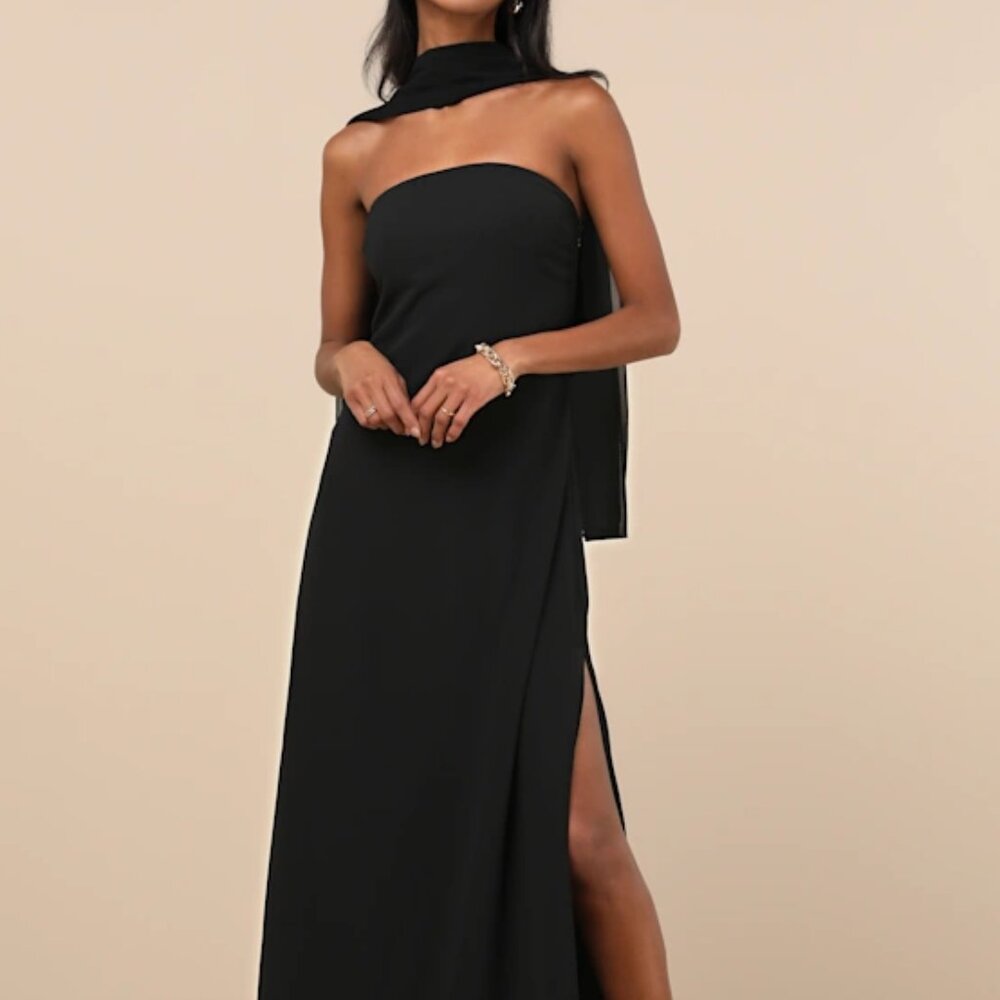 Lulu's Black Strapless Maxi Dress and Scarf Set, Chiffon